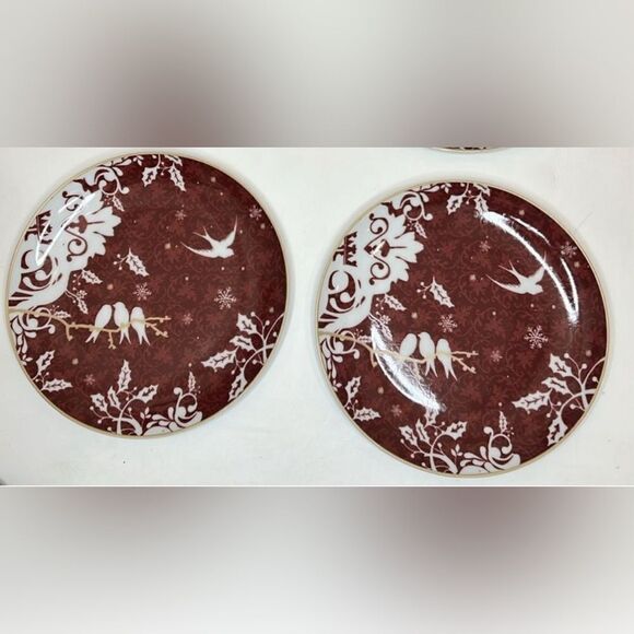 Rosanna Christmas Side Salad Plates Saucers 8 In Round Set Of 2 Red White Doves - Picture 2 of 8
